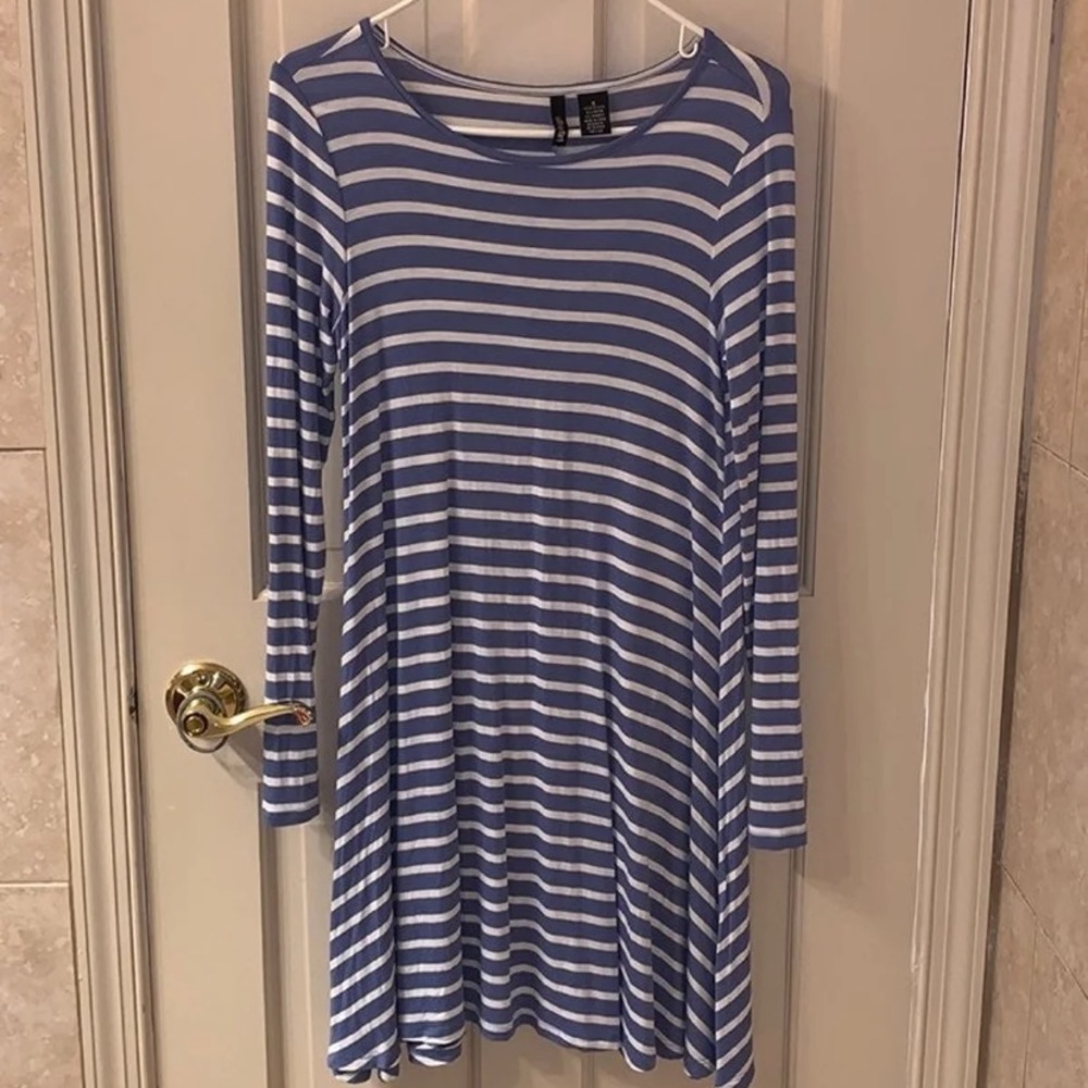 Blue and White Striped Long Sleeve Dress